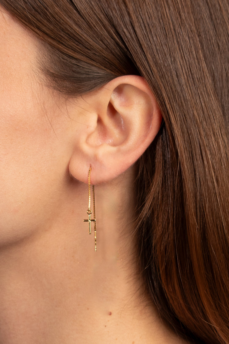 TS Solid Silver Ohrkette Kreuz