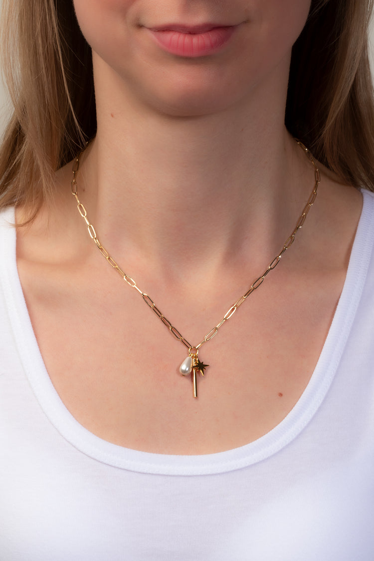 Ganymed Pearl - Collier Tropfen, Stern, Stab