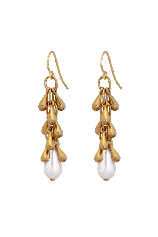 Ganymed Pearl - Ohrhaken Metalltropfen lang