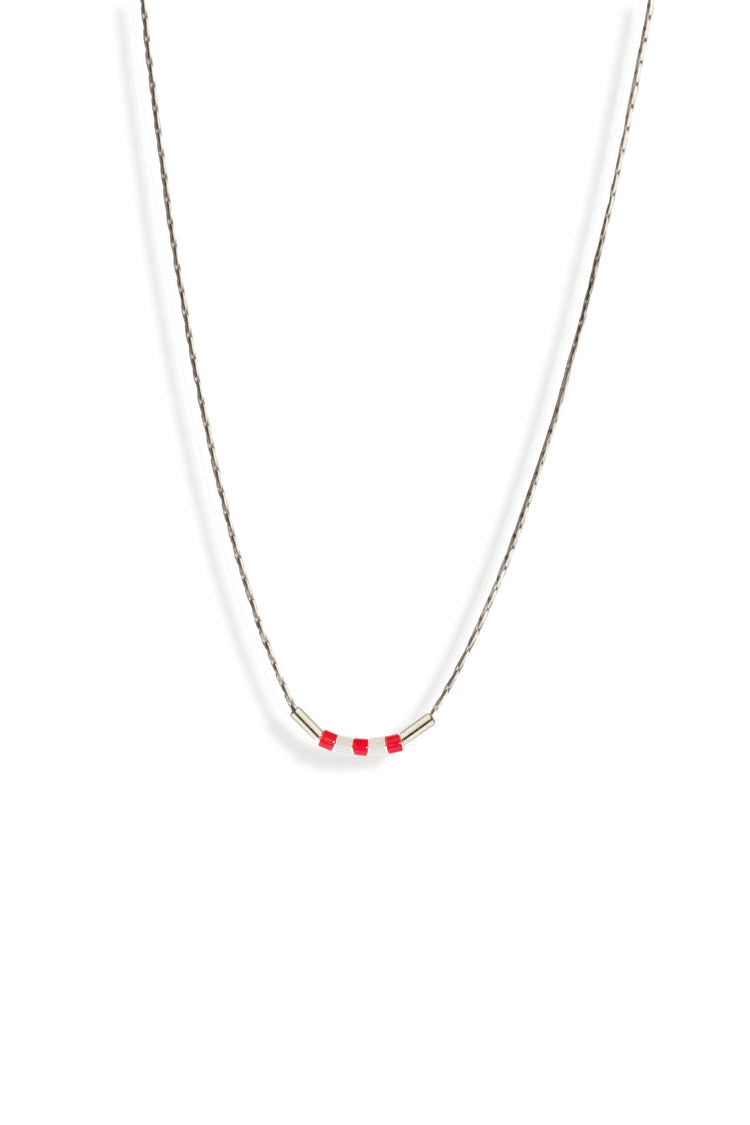 Farmer - Halskette fünf Glasperlchen rot/weiß